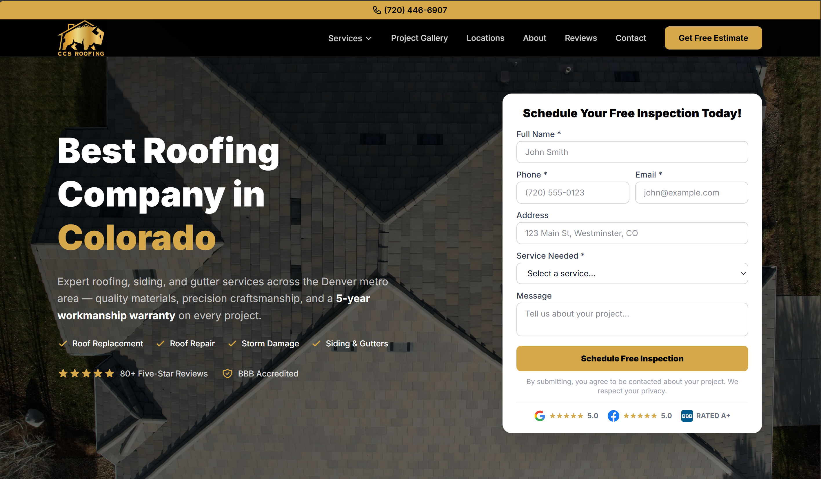 CCS Roofing website screenshot